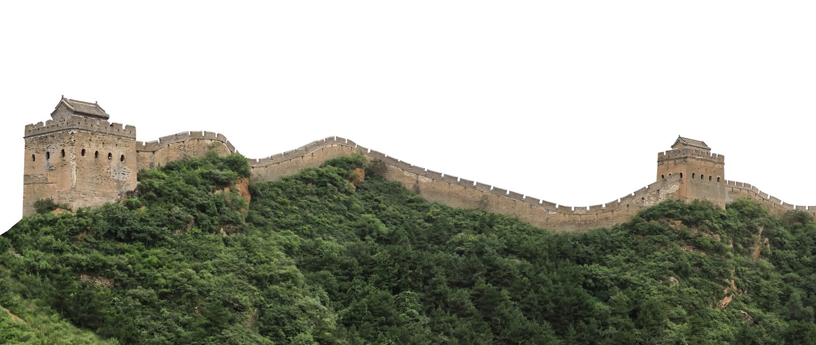 The Great Wall of China crossing green hills